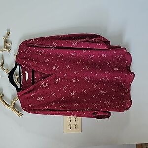 Dot print blouse in berry. V neck.  Light breezy material. 2x